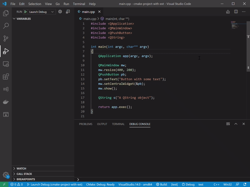 Short video showing how to launch a CMake build with Visual Studio Code